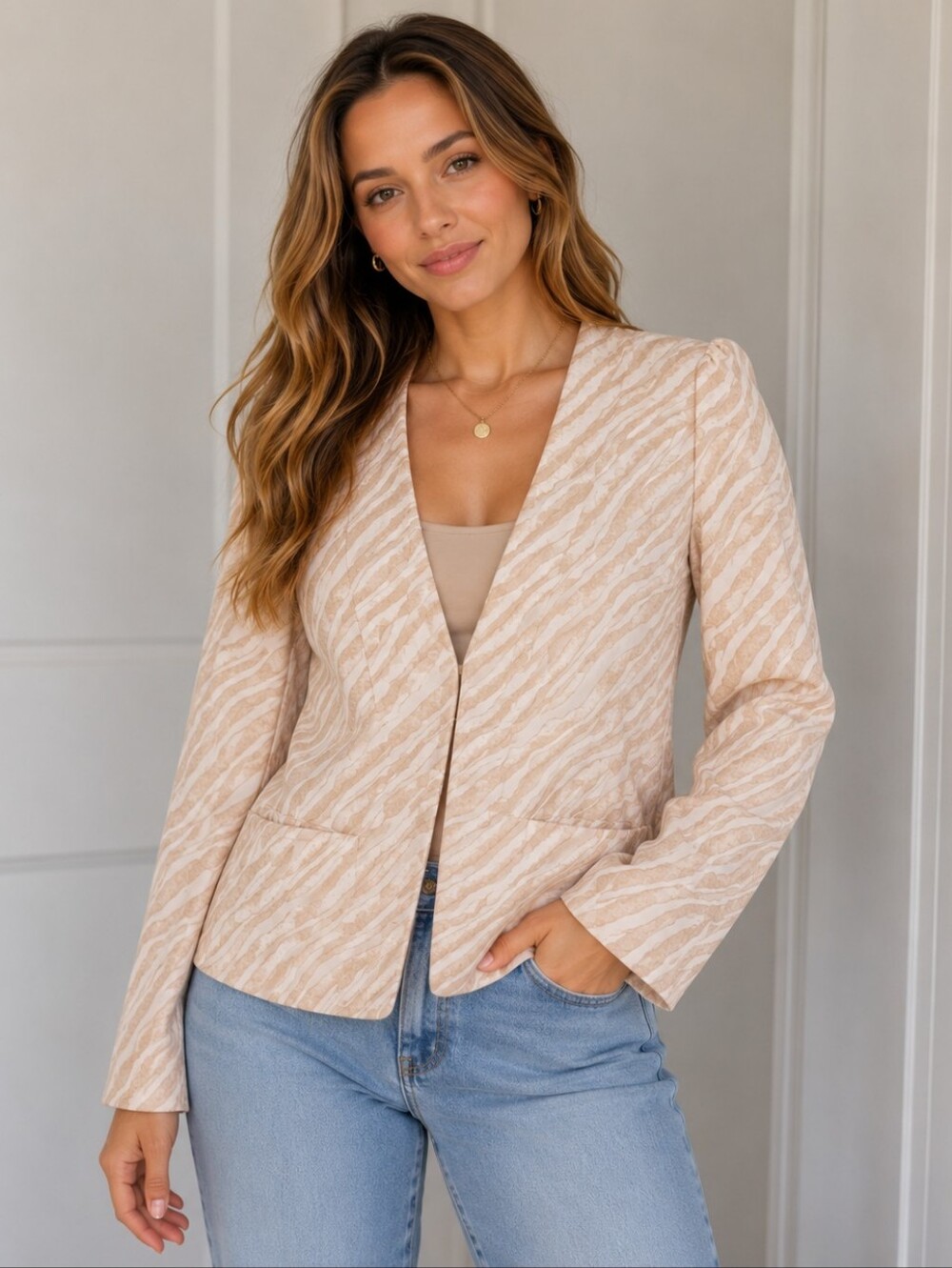 2/$20 Saltwater Luxe Blush Zebra Print Blouse – Lightweight V-Neck Top